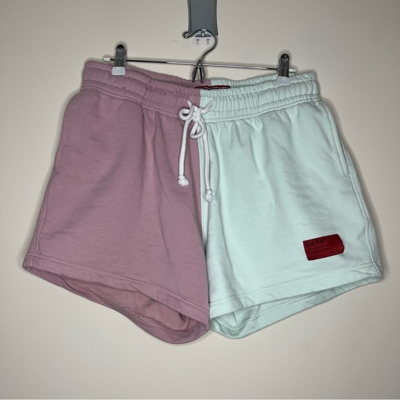 CHNGE Color Blocking Two Tone Pastel Casual Summer Loungewear Sweat Shorts - Picture 1 of 9